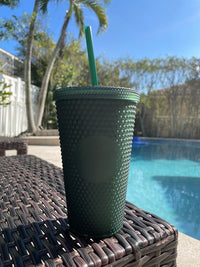 Starbucks 2022 Valentine Soft Touch Dark Green Matte Studded 24oz